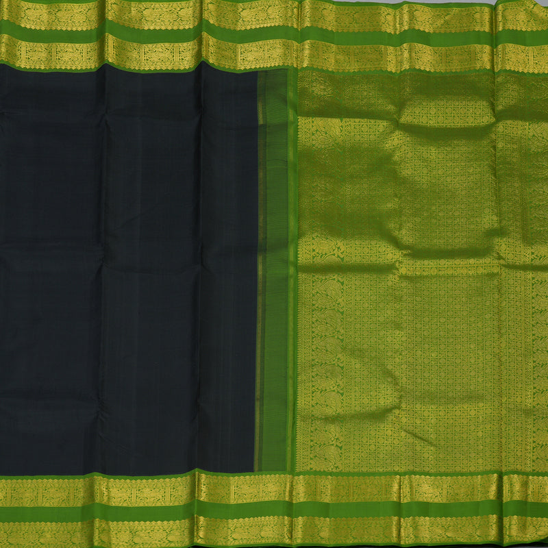 Hayagrivas Handloom Black Kanjivaram Silk Saree with Olive Green Border KBE2369B1-1