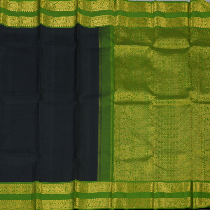 Hayagrivas Handloom Black Kanjivaram Silk Saree with Olive Green Border KBE2369B1-1