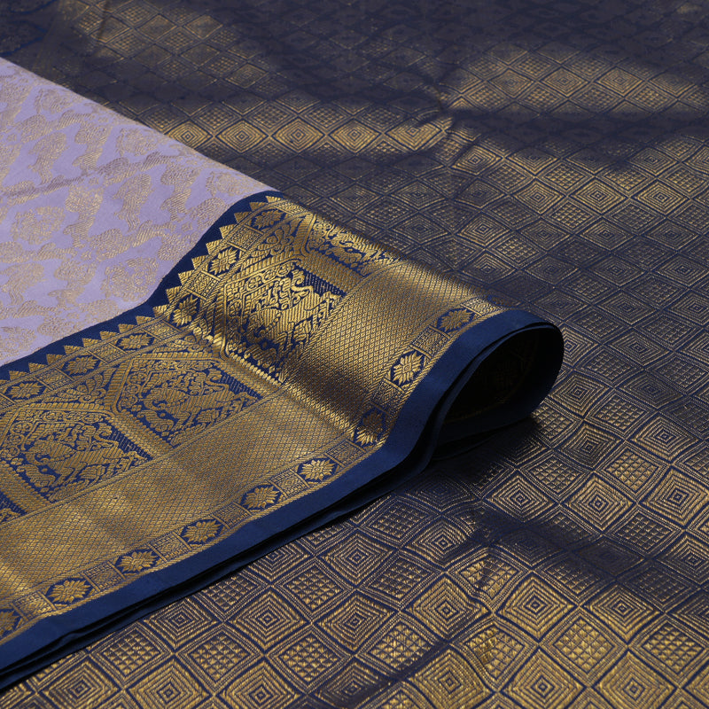 Hayagrivas Handloom Lilac Kanjivaram Silk Saree with Navy Blue Border KBE2369B2-1