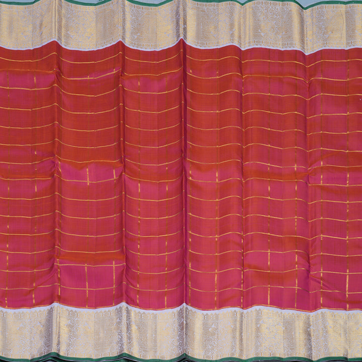Hayagrivas Handloom Orangish-Pink Kanjivaram Silk Saree with Lilac Border KBE2369B3-1