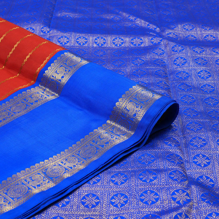 Hayagrivas Handloom Red Kanjivaram Silk Saree with MS Blue Border KBE2373B1-1