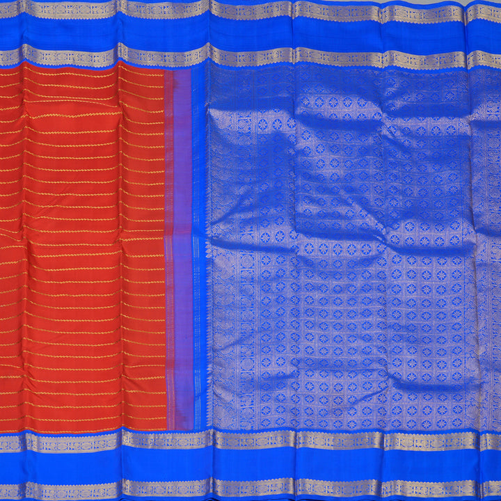 Hayagrivas Handloom Red Kanjivaram Silk Saree with MS Blue Border KBE2373B1-1