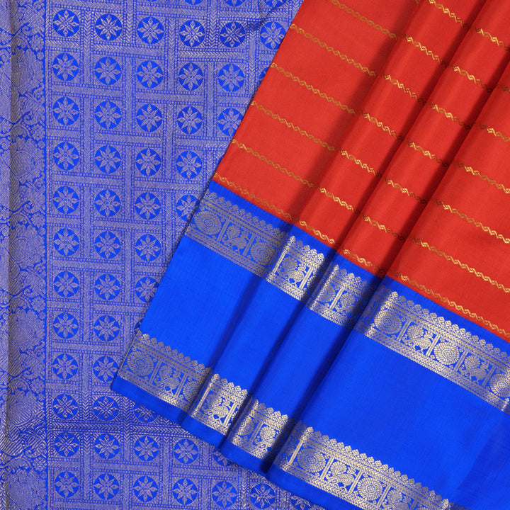 Hayagrivas Handloom Red Kanjivaram Silk Saree with MS Blue Border KBE2373B1-1