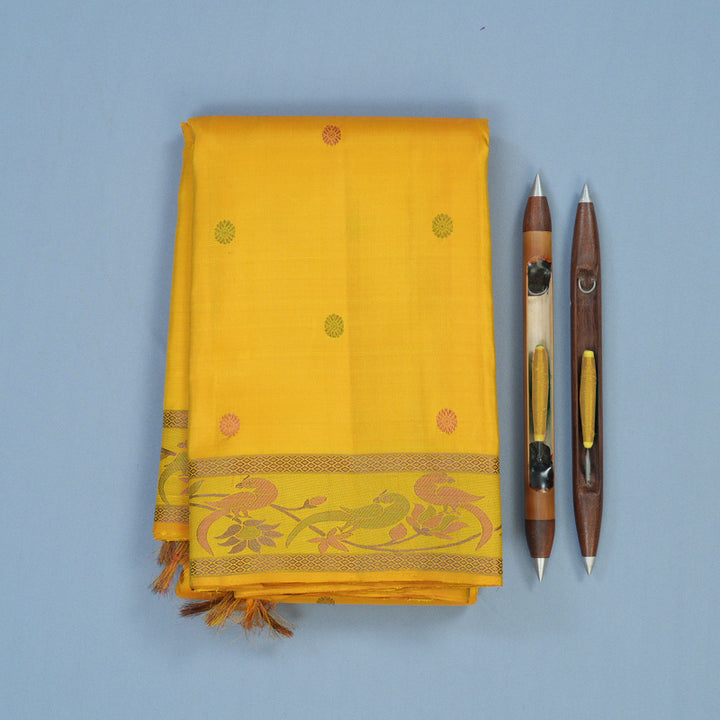 Hayagrivas Handloom Yellow Kanjivaram Silk Saree KBE2374B3-1