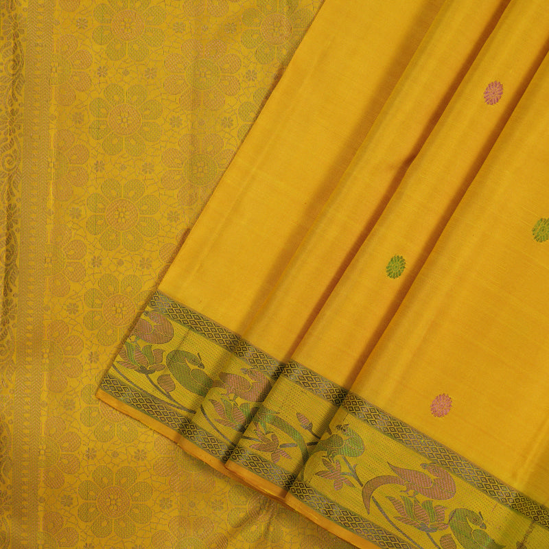 Hayagrivas Handloom Yellow Kanjivaram Silk Saree KBE2374B3-1