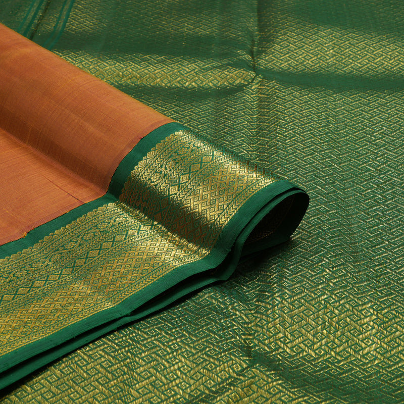 Hayagrivas Handloom Sunset Orange Kanjivaram Silk Saree with Dark Green Border KBE2377B4-2