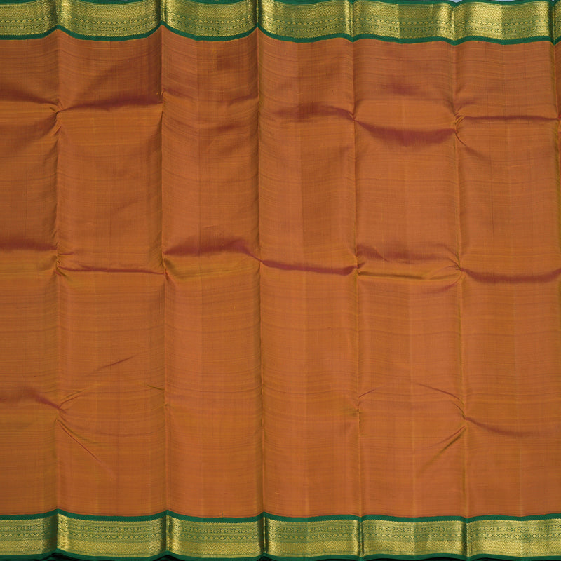 Hayagrivas Handloom Sunset Orange Kanjivaram Silk Saree with Dark Green Border KBE2377B4-2
