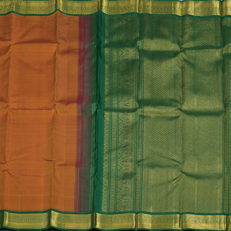 Hayagrivas Handloom Sunset Orange Kanjivaram Silk Saree with Dark Green Border KBE2377B4-2