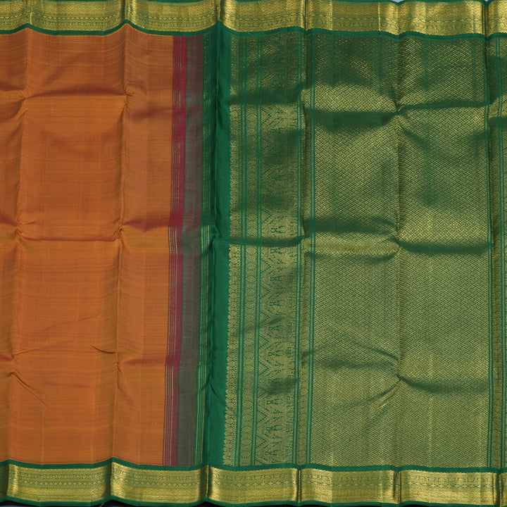 Hayagrivas Handloom Sunset Orange Kanjivaram Silk Saree with Dark Green Border KBE2377B4-2