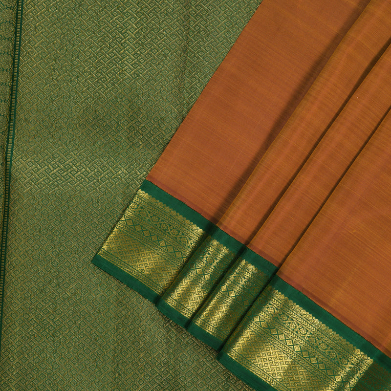 Hayagrivas Handloom Sunset Orange Kanjivaram Silk Saree with Dark Green Border KBE2377B4-2