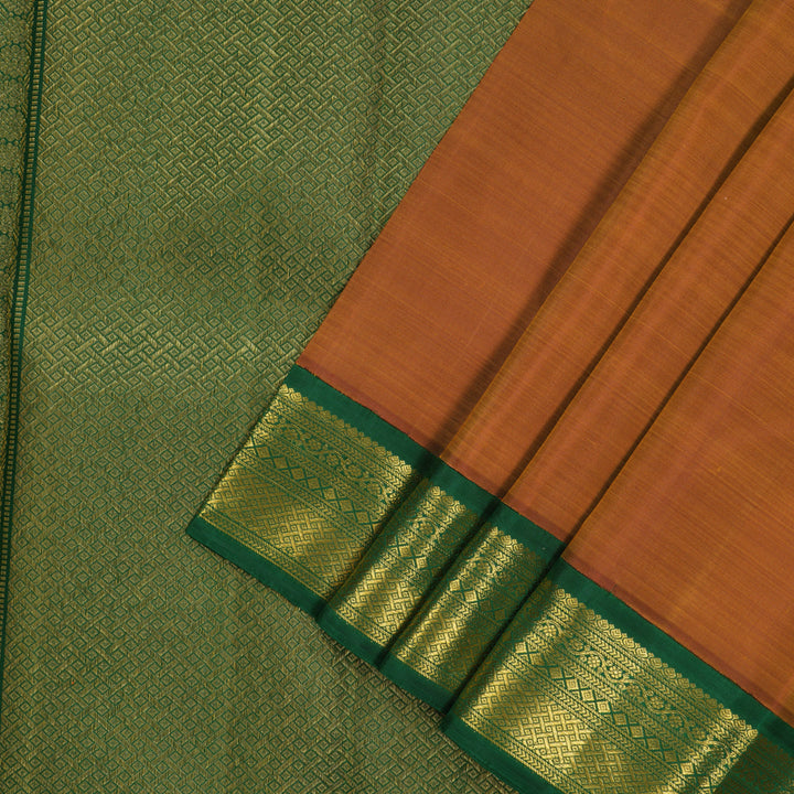 Hayagrivas Handloom Sunset Orange Kanjivaram Silk Saree with Dark Green Border KBE2377B4-2