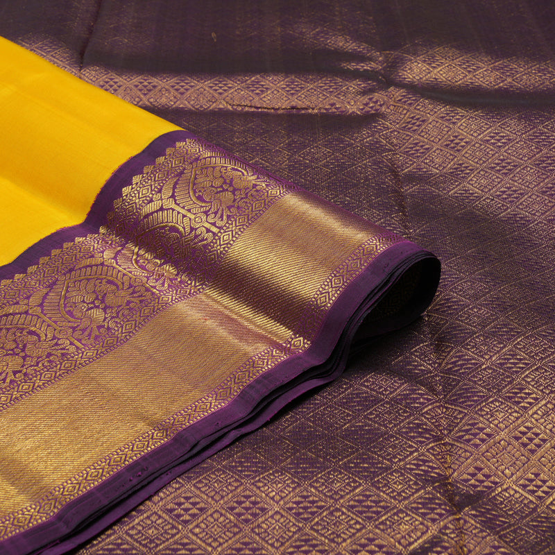 Hayagrivas Handloom Yellow Kanjivaram Silk Saree with Violet Border KBE2377B6-2
