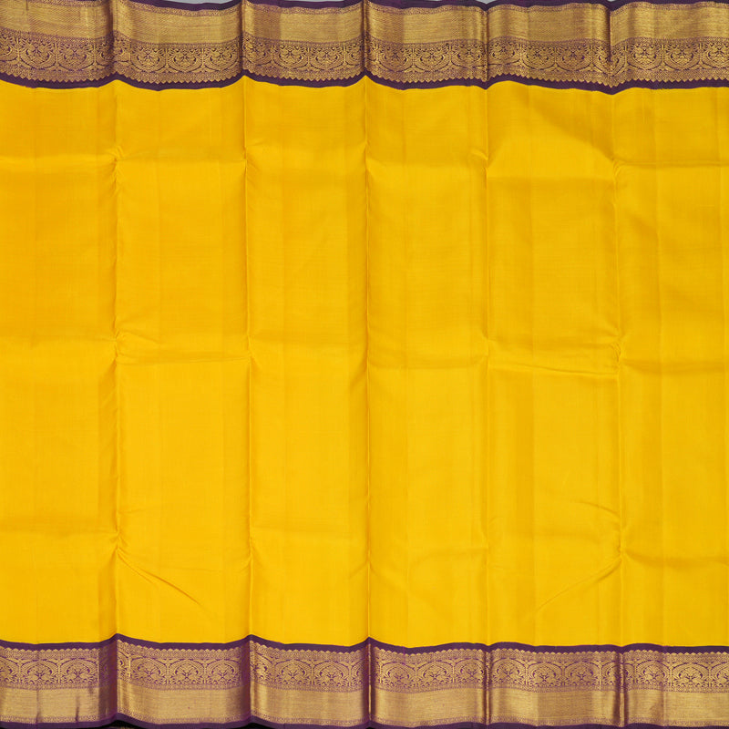 Hayagrivas Handloom Yellow Kanjivaram Silk Saree with Violet Border KBE2377B6-2