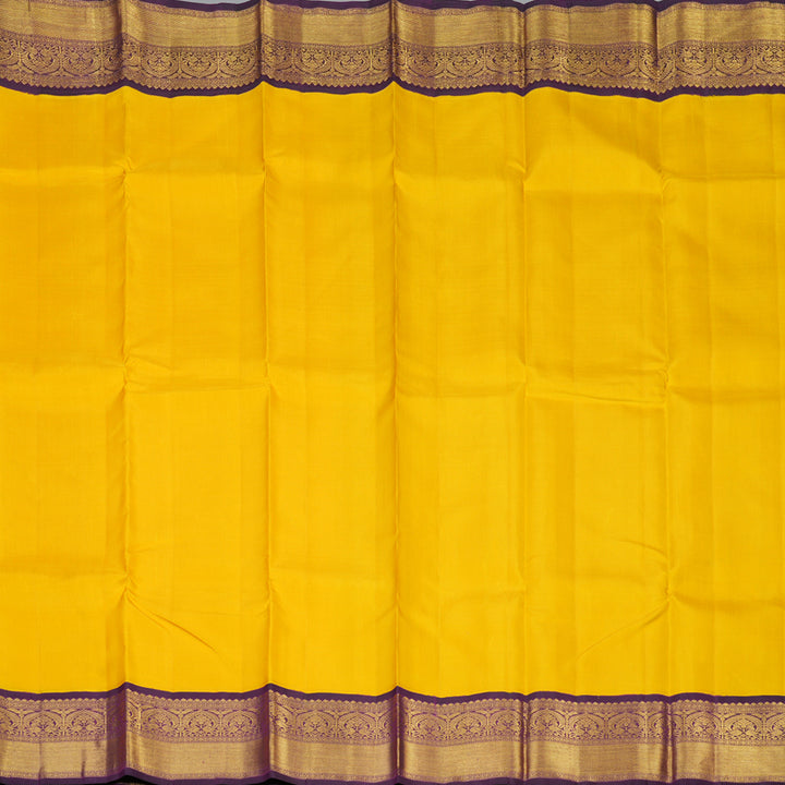 Hayagrivas Handloom Yellow Kanjivaram Silk Saree with Violet Border KBE2377B6-2