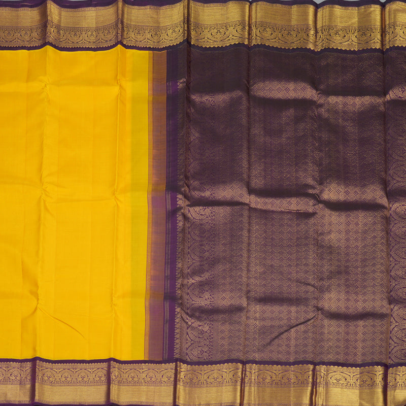 Hayagrivas Handloom Yellow Kanjivaram Silk Saree with Violet Border KBE2377B6-2