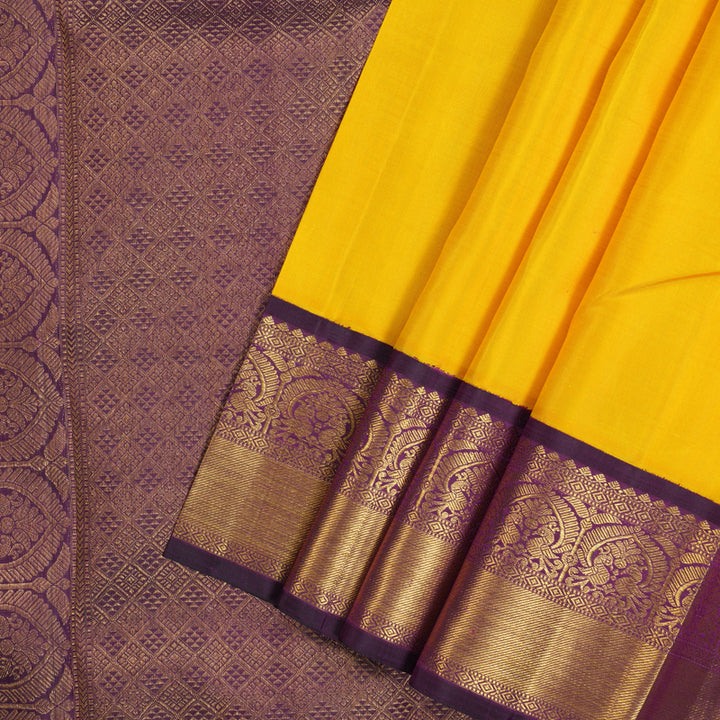 Hayagrivas Handloom Yellow Kanjivaram Silk Saree with Violet Border KBE2377B6-2