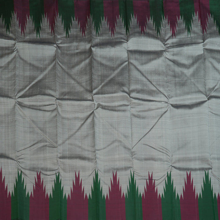 Hayagrivas Handloom Steel Grey Kanjivaram Silk Saree with Temple Border KBE237D3-1