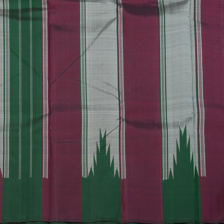 Hayagrivas Handloom Steel Grey Kanjivaram Silk Saree with Temple Border KBE237D3-1