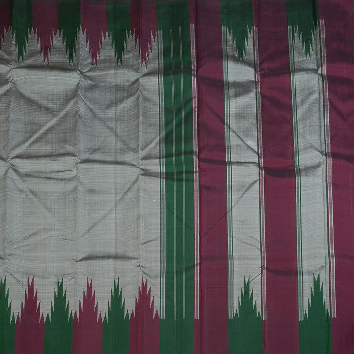 Hayagrivas Handloom Steel Grey Kanjivaram Silk Saree with Temple Border KBE237D3-1
