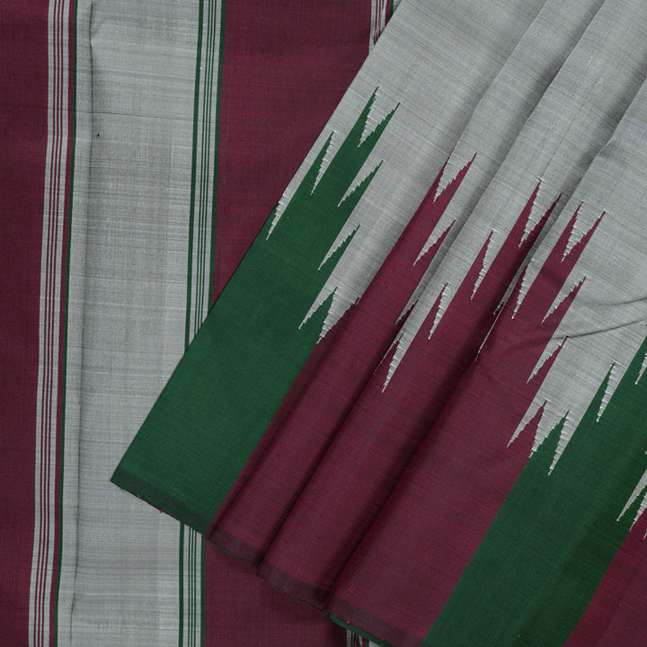 Hayagrivas Handloom Steel Grey Kanjivaram Silk Saree with Temple Border KBE237D3-1
