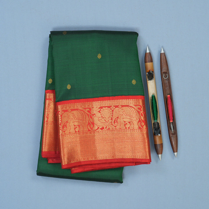 Hayagrivas Handloom Bottle Green Kanjivaram Silk Saree with Red Border KBE2380B1-2