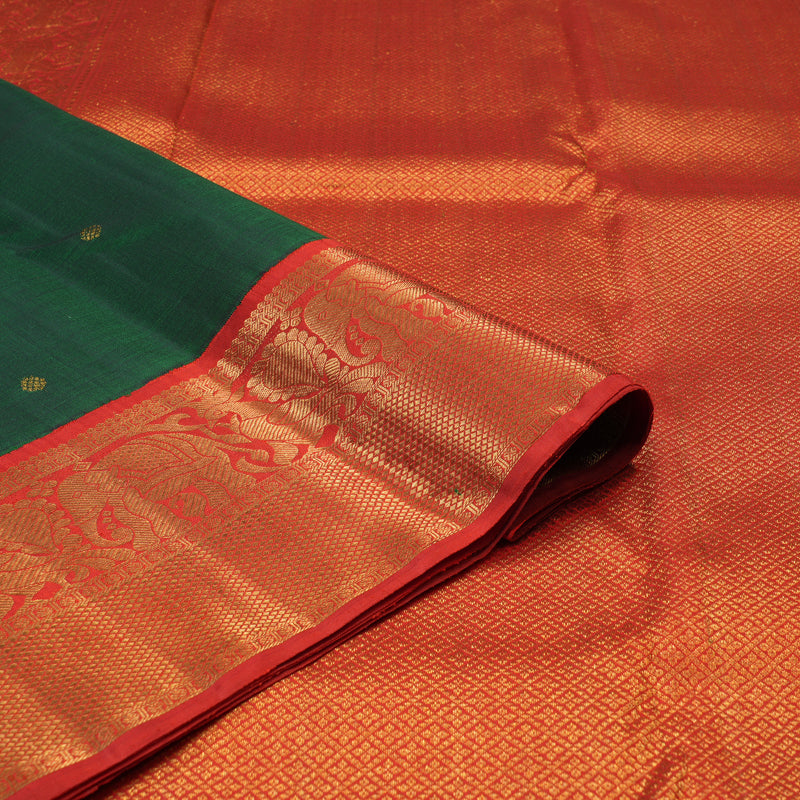 Hayagrivas Handloom Bottle Green Kanjivaram Silk Saree with Red Border KBE2380B1-2
