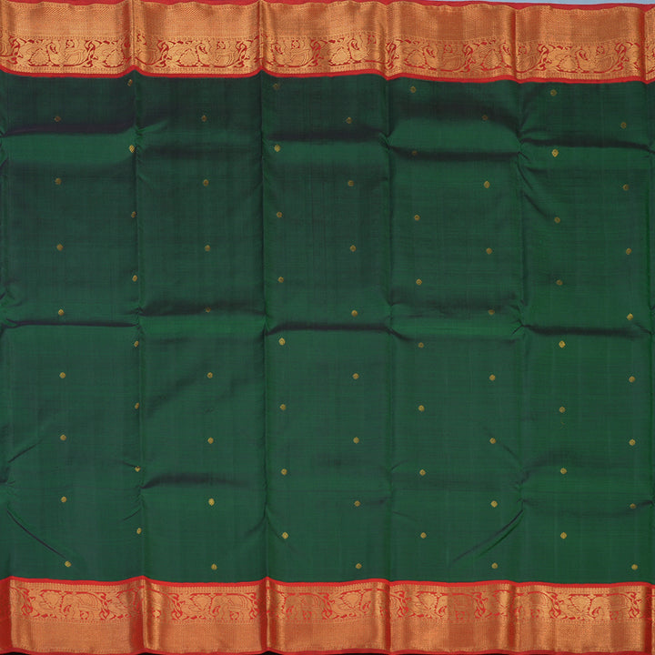 Hayagrivas Handloom Bottle Green Kanjivaram Silk Saree with Red Border KBE2380B1-2