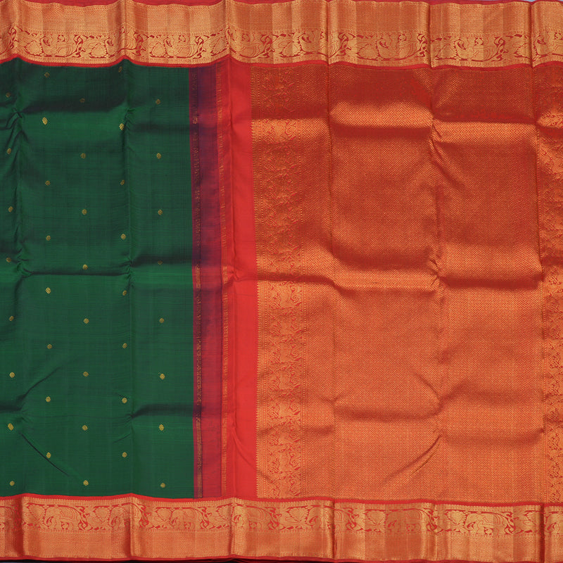 Hayagrivas Handloom Bottle Green Kanjivaram Silk Saree with Red Border KBE2380B1-2
