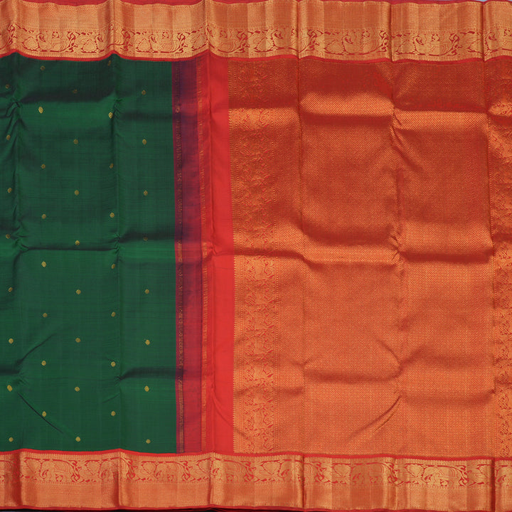 Hayagrivas Handloom Bottle Green Kanjivaram Silk Saree with Red Border KBE2380B1-2