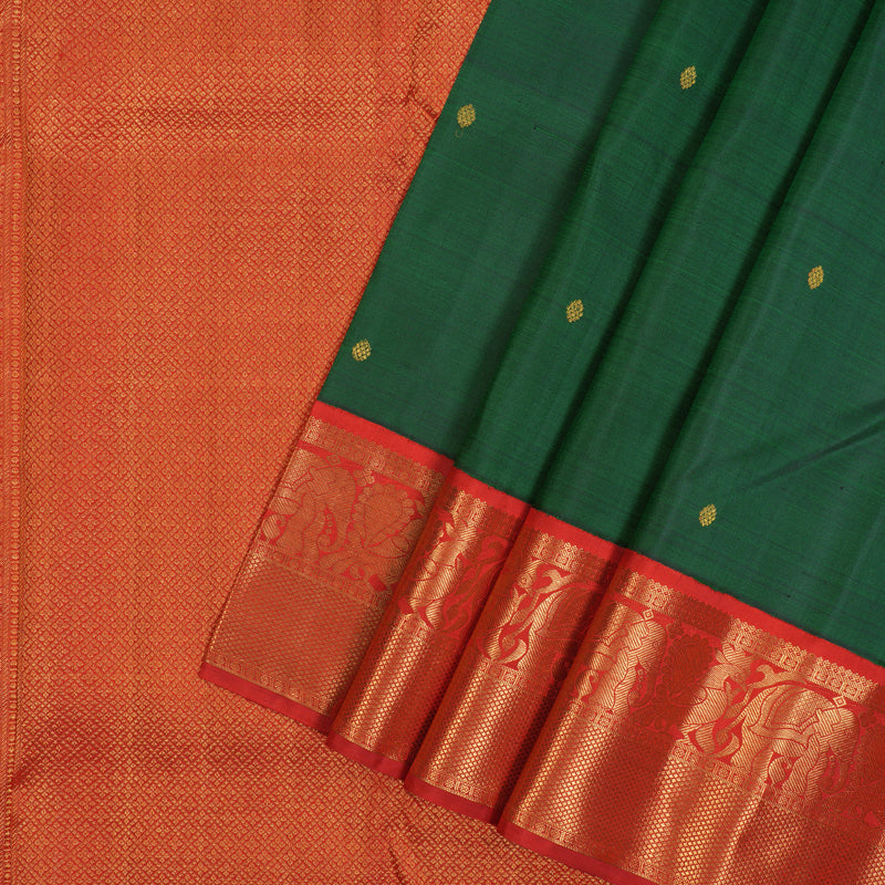 Hayagrivas Handloom Bottle Green Kanjivaram Silk Saree with Red Border KBE2380B1-2