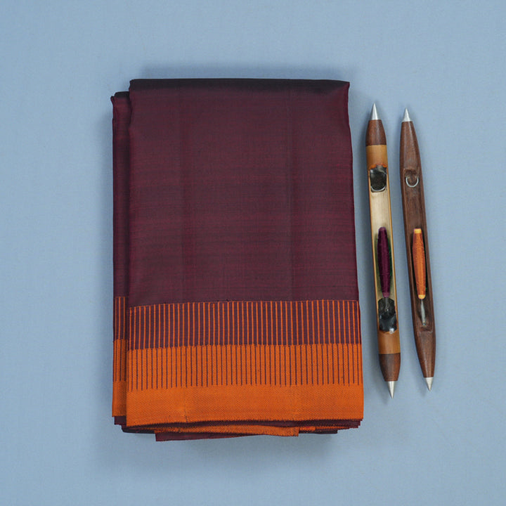 Hayagrivas Handloom Wine Maroon Kanjivaram Silk Saree with Orange Border KBE2381B1-1