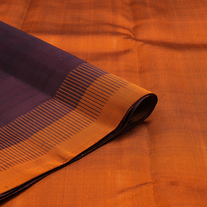 Hayagrivas Handloom Wine Maroon Kanjivaram Silk Saree with Orange Border KBE2381B1-1