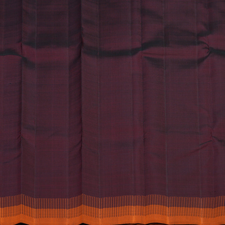 Hayagrivas Handloom Wine Maroon Kanjivaram Silk Saree with Orange Border KBE2381B1-1