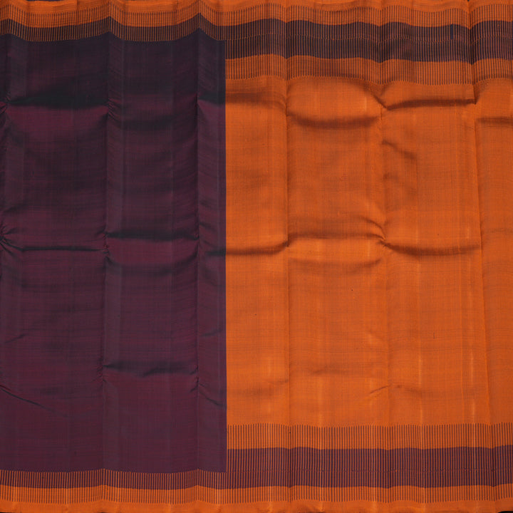 Hayagrivas Handloom Wine Maroon Kanjivaram Silk Saree with Orange Border KBE2381B1-1