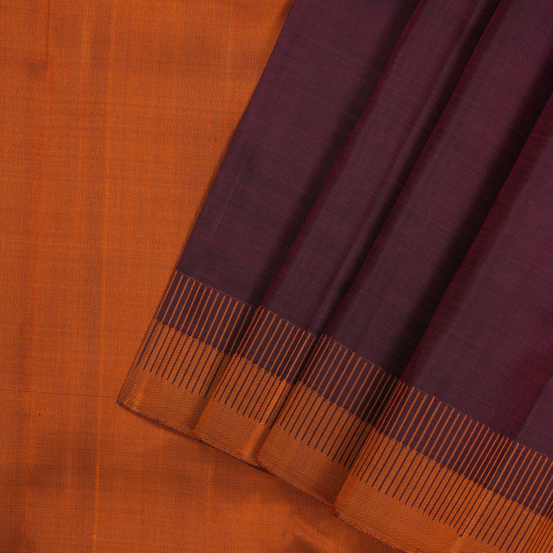 Hayagrivas Handloom Wine Maroon Kanjivaram Silk Saree with Orange Border KBE2381B1-1