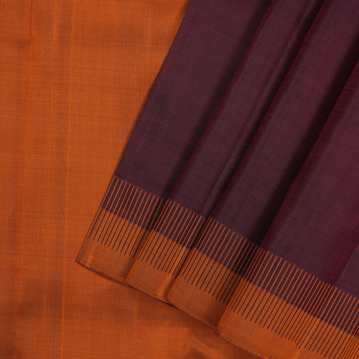 Hayagrivas Handloom Wine Maroon Kanjivaram Silk Saree with Orange Border KBE2381B1-1