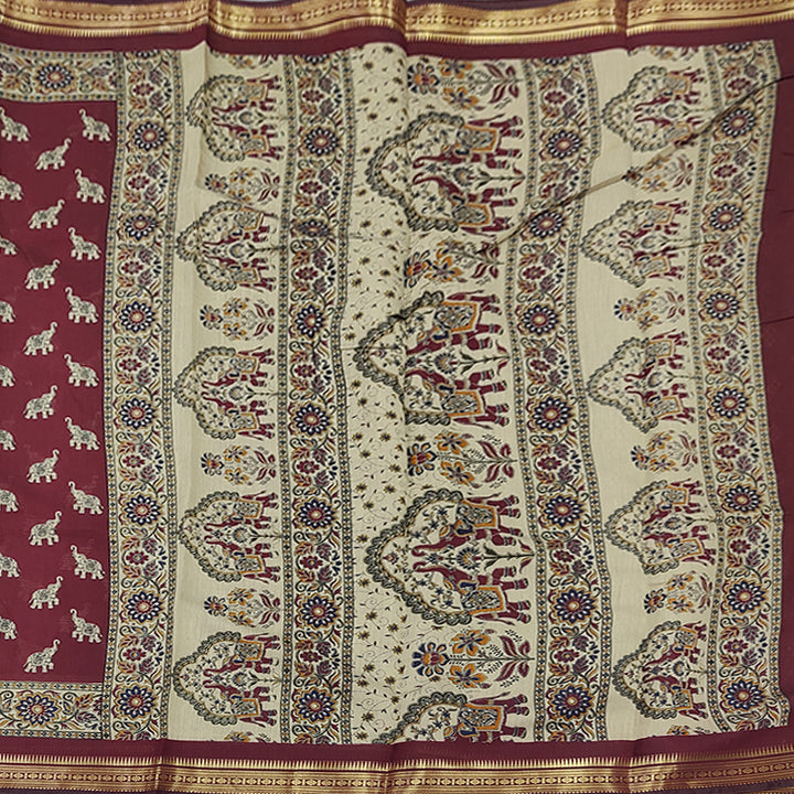 Hayagrivas Deep Maroon Fancy Cotton Saree KBE2383B6-3