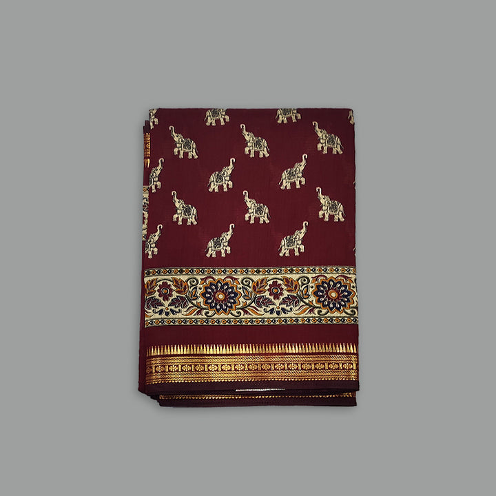 Hayagrivas Deep Maroon Fancy Cotton Saree KBE2383B6-3