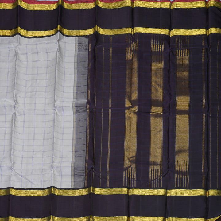 Hayagrivas Handloom Light Grey Kanjivaram Silk Saree with Deep Jamun Border KBE2384B3-1