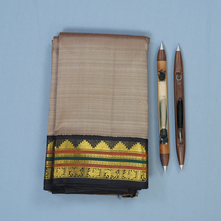 Hayagrivas Handloom Royal Beige Kanjivaram Silk Saree with Kanchana Brown Border KBE2384B6-1