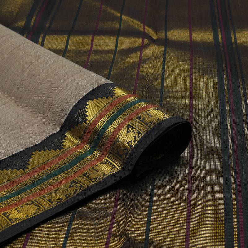 Hayagrivas Handloom Royal Beige Kanjivaram Silk Saree with Kanchana Brown Border KBE2384B6-1