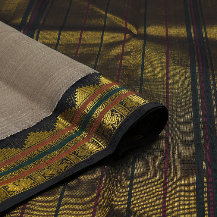 Hayagrivas Handloom Royal Beige Kanjivaram Silk Saree with Kanchana Brown Border KBE2384B6-1