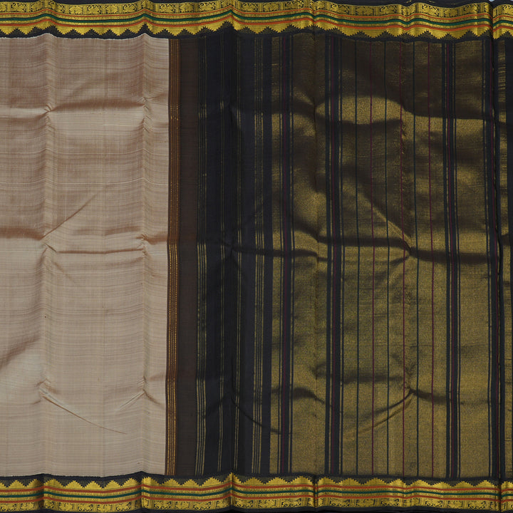Hayagrivas Handloom Royal Beige Kanjivaram Silk Saree with Kanchana Brown Border KBE2384B6-1