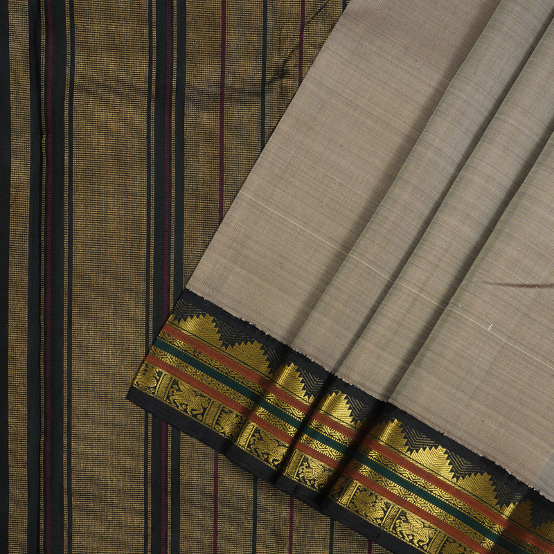 Hayagrivas Handloom Royal Beige Kanjivaram Silk Saree with Kanchana Brown Border KBE2384B6-1