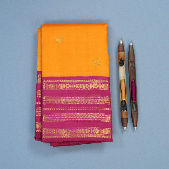 Hayagrivas Handloom Mango Orange Kanjivaram Silk Saree with Pink Border KBE2385B1-1
