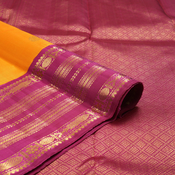 Hayagrivas Handloom Mango Orange Kanjivaram Silk Saree with Pink Border KBE2385B1-1