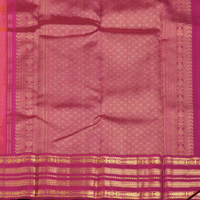 Hayagrivas Handloom Mango Orange Kanjivaram Silk Saree with Pink Border KBE2385B1-1