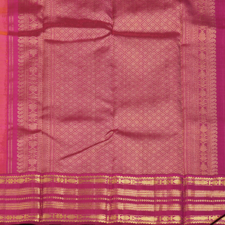 Hayagrivas Handloom Mango Orange Kanjivaram Silk Saree with Pink Border KBE2385B1-1