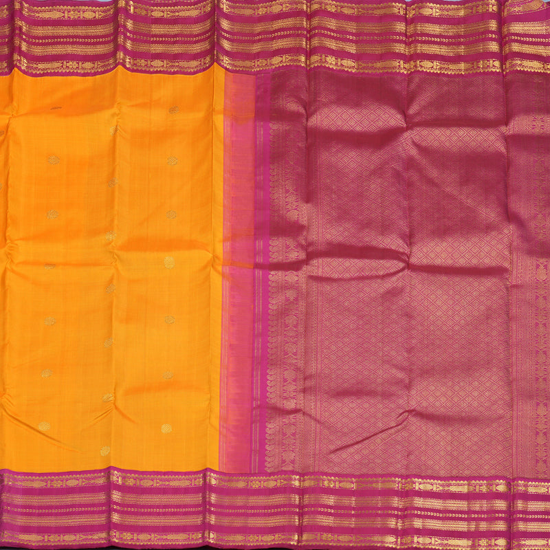 Hayagrivas Handloom Mango Orange Kanjivaram Silk Saree with Pink Border KBE2385B1-1