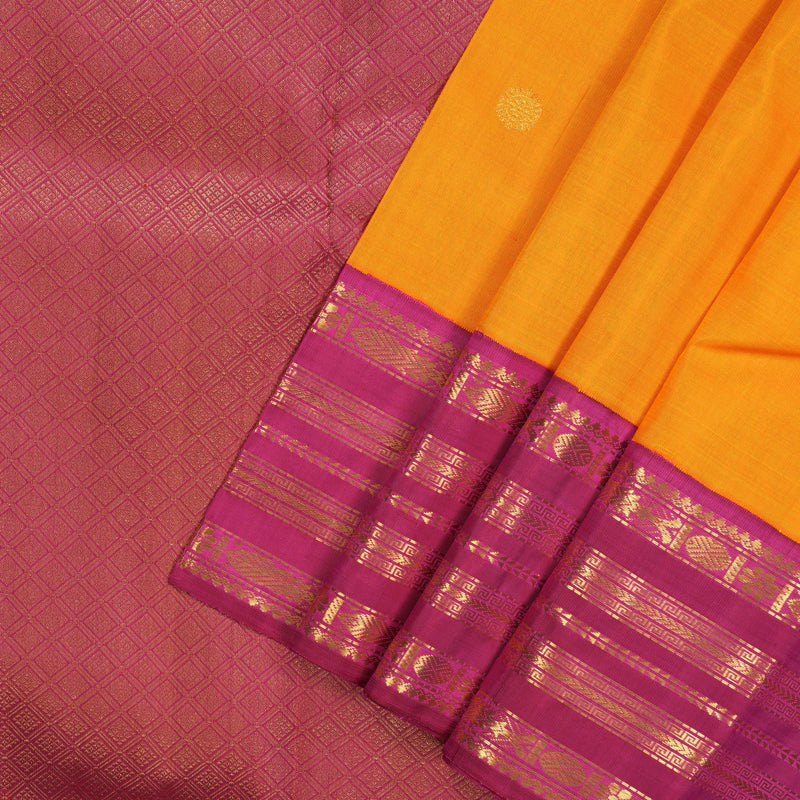 Hayagrivas Handloom Mango Orange Kanjivaram Silk Saree with Pink Border KBE2385B1-1